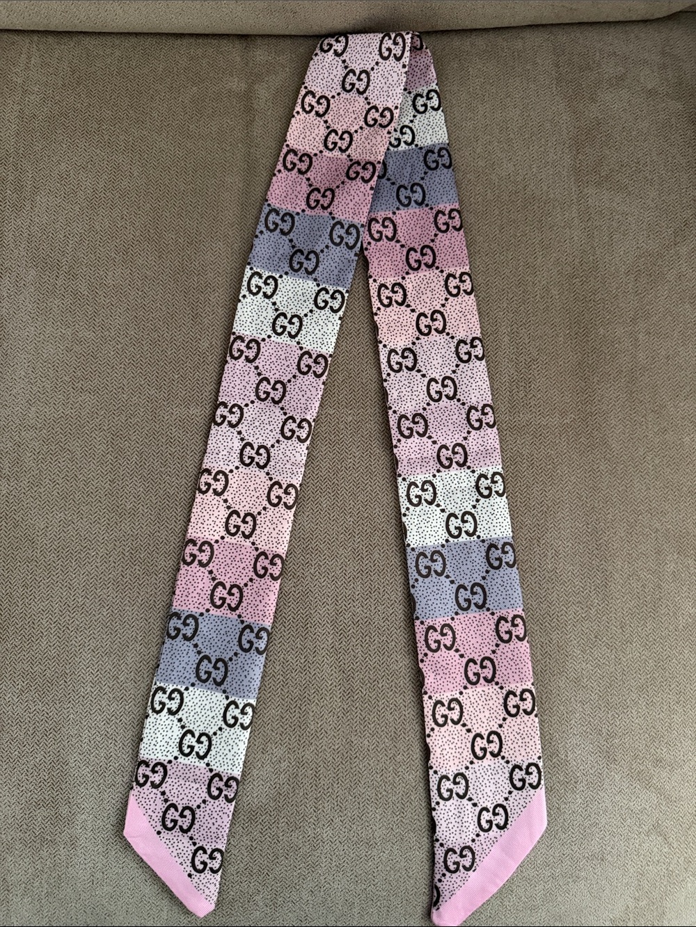 Pink Multicolor GG Silk Twilly Scarf Strip